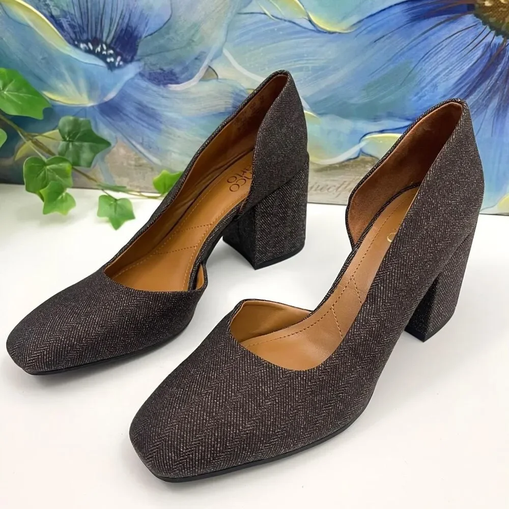 New Franco Sarto Theosha Dark Brown Square Toe Block Heel Pumps Size 7.5
